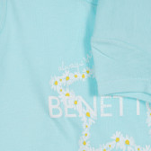 Tricou din bumbac cu inscripție de marcă pentru bebeluș, albastru deschis Benetton 225658 3