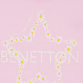 Tricou din bumbac cu inscripția mărcii, roz Benetton 225692 2