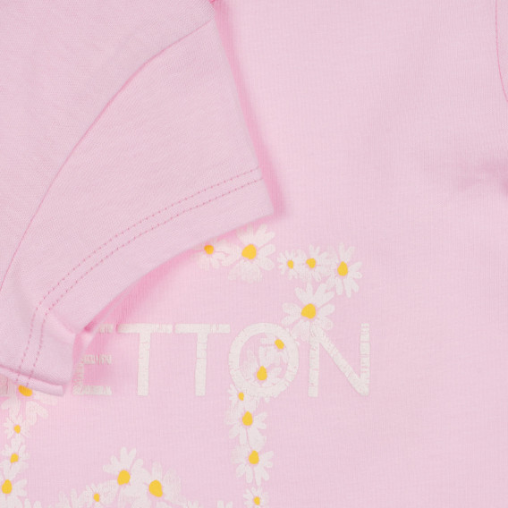Tricou din bumbac cu inscripția mărcii, roz Benetton 225693 3