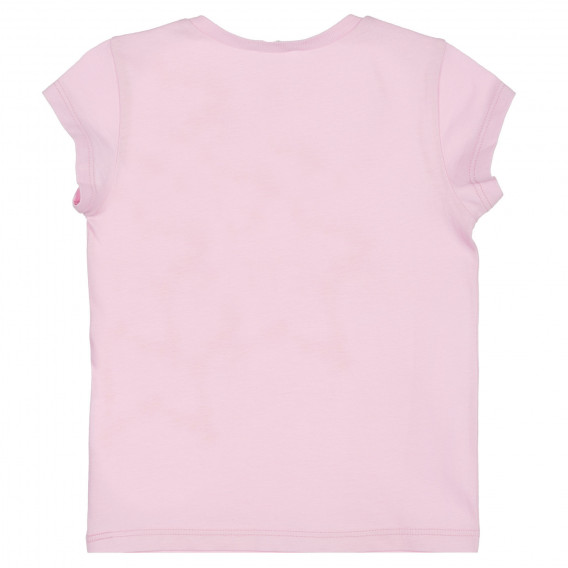 Tricou din bumbac cu inscripția mărcii, roz Benetton 225694 4
