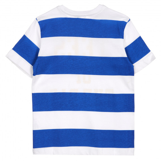 Tricou din bumbac cu inscripție în dungi albe și albastre Benetton 225702 4