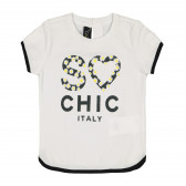 Tricou alb din bumbac cu imprimeu floral pentru fetițe Chicco 226448 