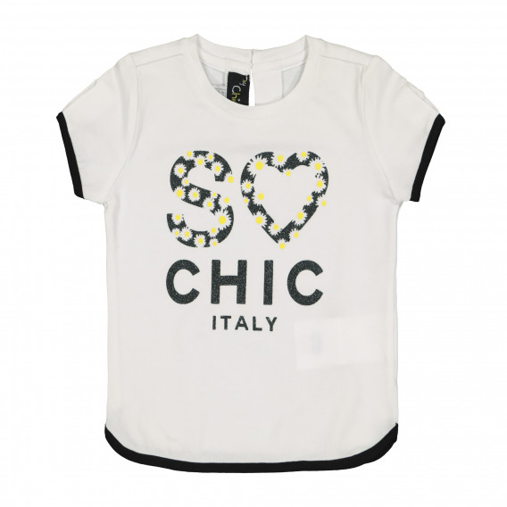 Tricou alb din bumbac cu imprimeu floral pentru fetițe Chicco 226448 