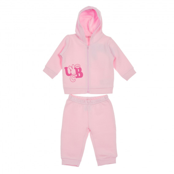 Set de hanorac din bumbac și pantaloni pentru bebeluși, roz Benetton 226849 