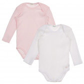 Set de două body-uri cu mânecă lungă din bumbac pentru bebeluși, alb și roz Benetton 226867 