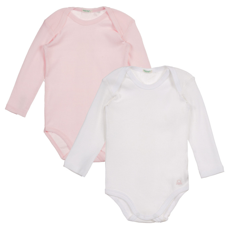Set de două body-uri cu mânecă lungă din bumbac pentru bebeluși, alb și roz  226867