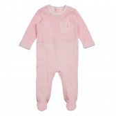 Salopetă din bumbac cu pantaloni cu botoșei și dungi alb și roz pentru bebeluș Benetton 226889 