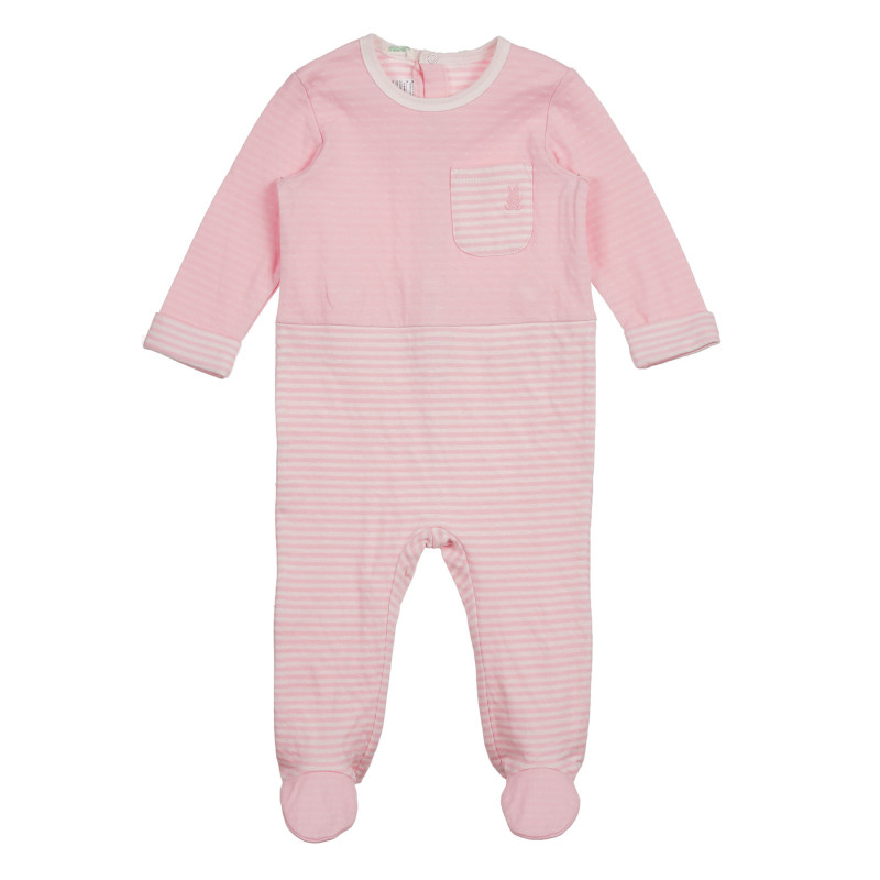 Salopetă din bumbac cu pantaloni cu botoșei și dungi alb și roz pentru bebeluș  226889