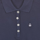 Tricou din bumbac cu guler și logo-ul mărcii, albastru închis Benetton 226905 2