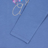 Bluza din bumbac cu inscripție din brocart și bucle, albastră Benetton 226910 3