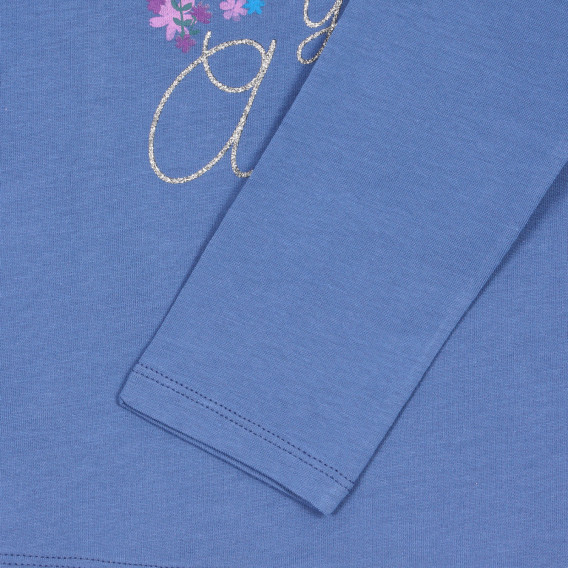Bluza din bumbac cu inscripție din brocart și bucle, albastră Benetton 226910 3