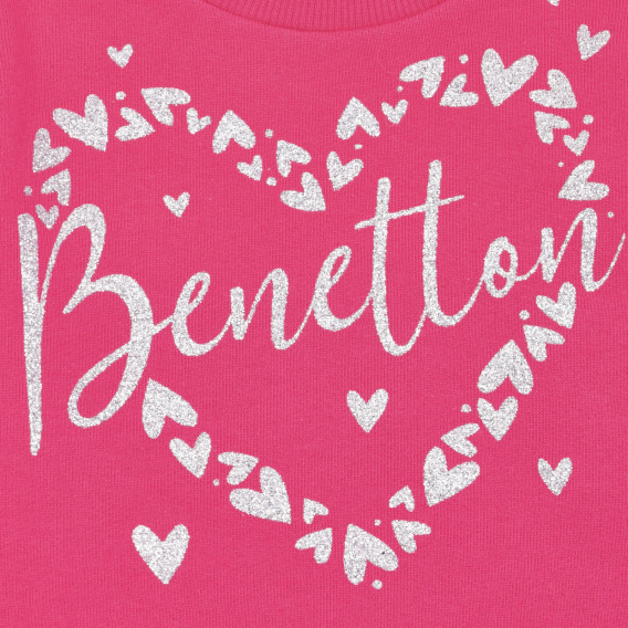 Hanorac din bumbac cu inscripție din brocart, roz Benetton 226937 2