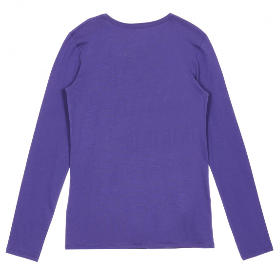 Bluză din bumbac cu imprimeu floral și inscripție, violet Benetton 226947 4