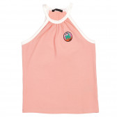 Bluză din bumbac cu margini albe și broderii, roz Sisley 227049 