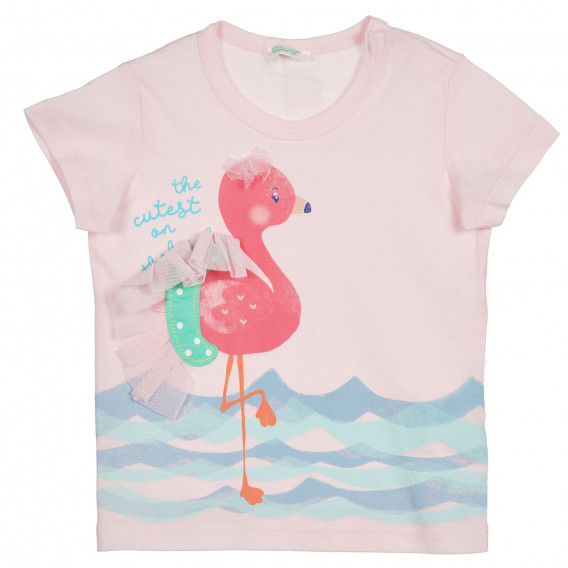 Tricou din bumbac cu imprimeu și aplicație pentru bebeluș, roz Benetton 227069 