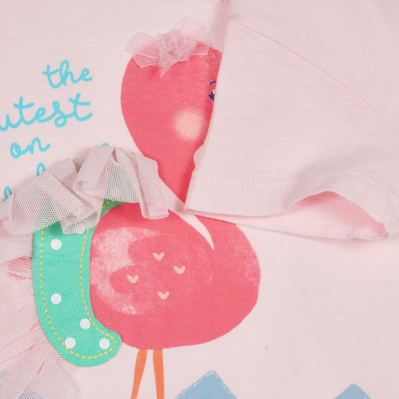 Tricou din bumbac cu imprimeu și aplicație pentru bebeluș, roz Benetton 227071 3