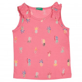 Bluză din bumbac cu volane și imprimeu grafic pentru bebeluș, roz Benetton 227113 