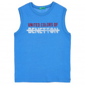 Tricou de bumbac cu inscripție marcă, albastru Benetton 227133 