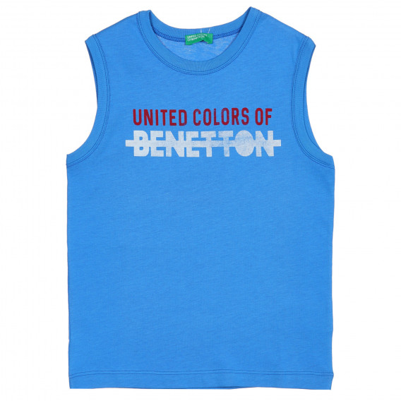 Tricou de bumbac cu inscripție marcă, albastru Benetton 227133 