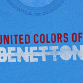 Tricou de bumbac cu inscripție marcă, albastru Benetton 227134 2