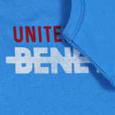 Tricou de bumbac cu inscripție marcă, albastru Benetton 227135 3