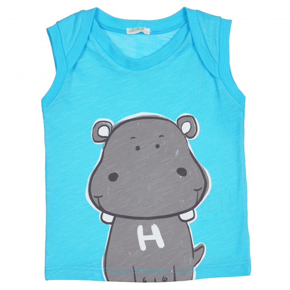 Bluză din bumbac cu imprimeu hipopotam pentru bebeluși, albastru Benetton 227149 