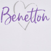 Bluză din bumbac cu detalii violet și inscripția mărcii, albă Benetton 227189 2