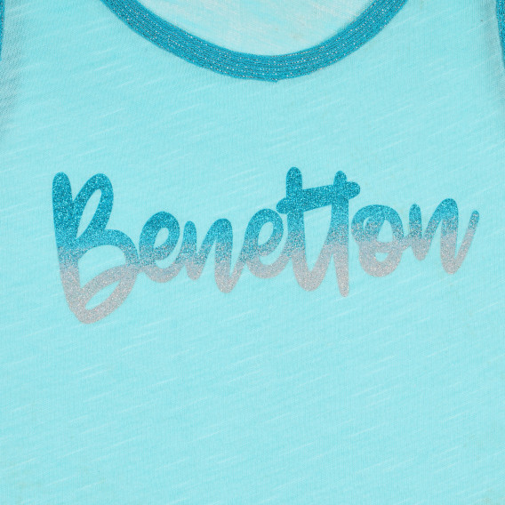 Tricou de bumbac cu detalii albastre și inscripția mărcii, albastru deschis Benetton 227253 2