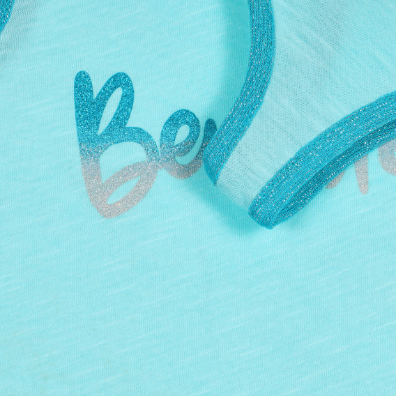 Tricou de bumbac cu detalii albastre și inscripția mărcii, albastru deschis Benetton 227254 3