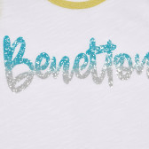 Tricou de bumbac cu inscripție marcă brocart, alb Benetton 227257 2
