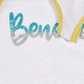 Tricou de bumbac cu inscripție marcă brocart, alb Benetton 227258 3