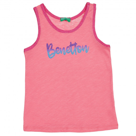 Tricou de bumbac cu detalii roz și inscripția mărcii, roz Benetton 227264 