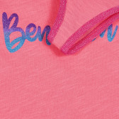 Tricou de bumbac cu detalii roz și inscripția mărcii, roz Benetton 227266 3