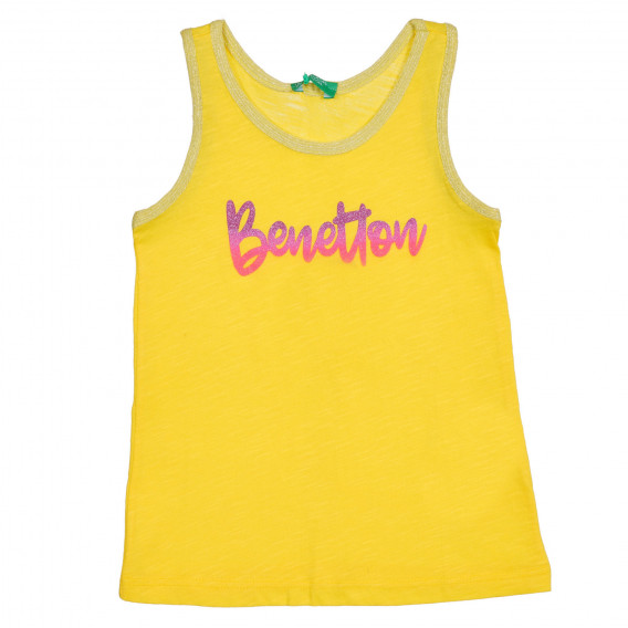 Tricou de bumbac cu inscripție marcă, galben Benetton 227268 