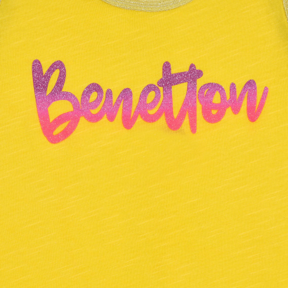 Tricou de bumbac cu inscripție marcă, galben Benetton 227269 2