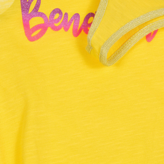 Tricou de bumbac cu inscripție marcă, galben Benetton 227270 3