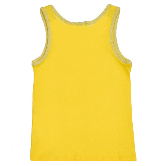 Tricou de bumbac cu inscripție marcă, galben Benetton 227271 4