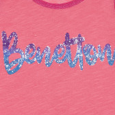 Bluză din bumbac cu inscripție brocartă a mărcii, roz Benetton 227277 2