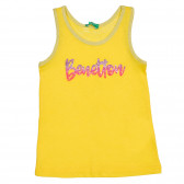 Tricou de bumbac cu inscripția mărcii din brocart, galben Benetton 227280 