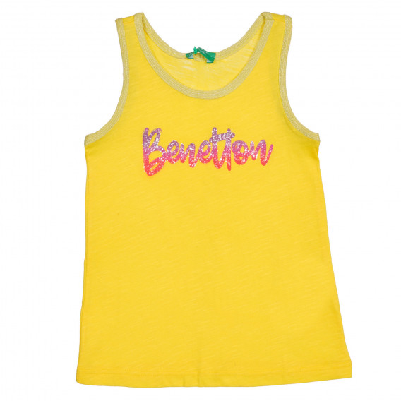 Tricou de bumbac cu inscripția mărcii din brocart, galben Benetton 227280 