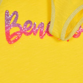 Tricou de bumbac cu inscripția mărcii din brocart, galben Benetton 227283 3