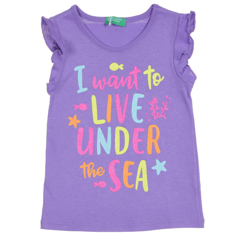 Bluză din bumbac cu volane și inscripție colorată pentru bebeluși, violet  227352
