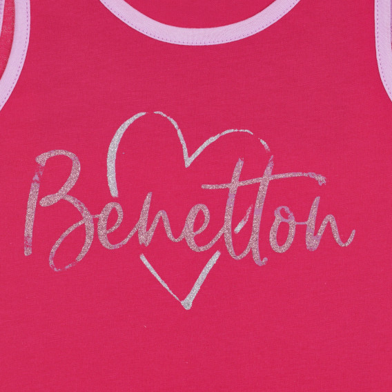 Tricou de bumbac cu detalii violet și inscripția mărcii, roz Benetton 227361 2