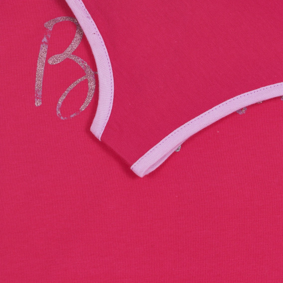 Tricou de bumbac cu detalii violet și inscripția mărcii, roz Benetton 227362 3