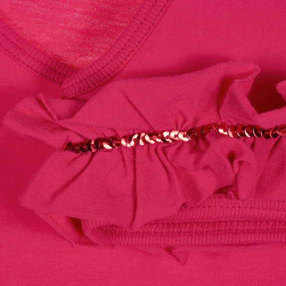 Bluză din bumbac cu volane și paiete, roz închis Benetton 227430 3