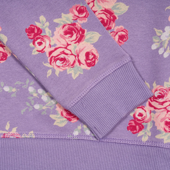 Hanorac din bumbac cu mâneci lungi și imprimeu floral, violet Benetton 227438 3