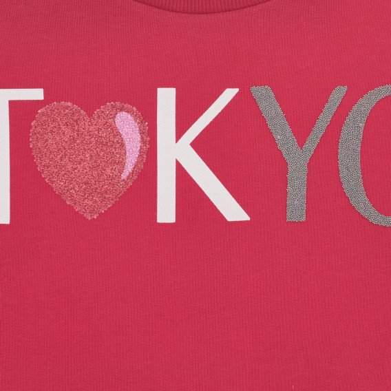 Hanorac de bumbac cu mâneci lungi și inscripția TOKYO, roz Benetton 227481 2