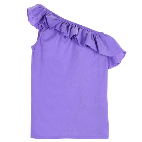 Bluză din bumbac cu o singură bretea și volane, violet Benetton 227560 