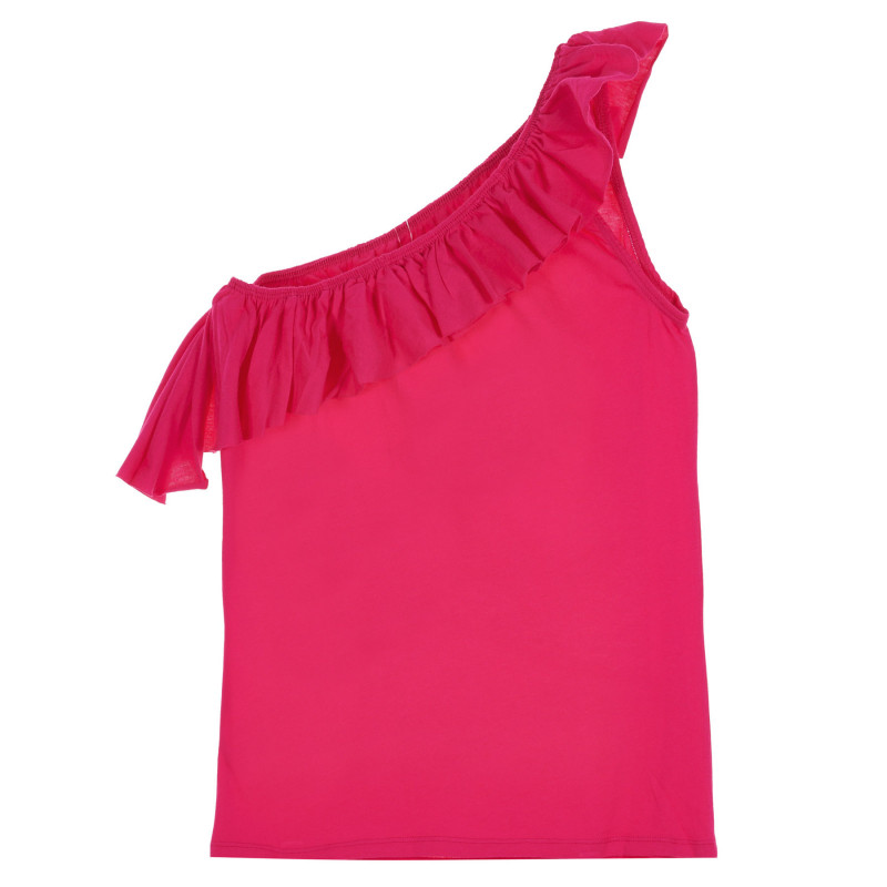 Bluză din bumbac cu o bretea și volane, roz închis  227564