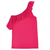 Bluză din bumbac cu o bretea și volane, roz închis Benetton 227565 4